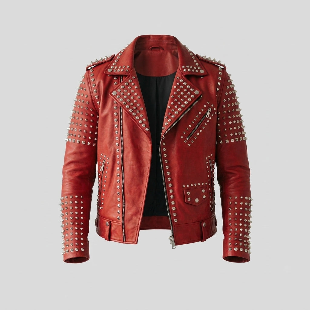Men's Premium Studded Leather Jacket – Rocker Biker Outerwear