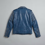 Men's Blue Studded Leather Jacket – Vintage Punk Moto Jacket