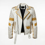 Men's Leather Biker Jacket with Studs Motorcycle Coat