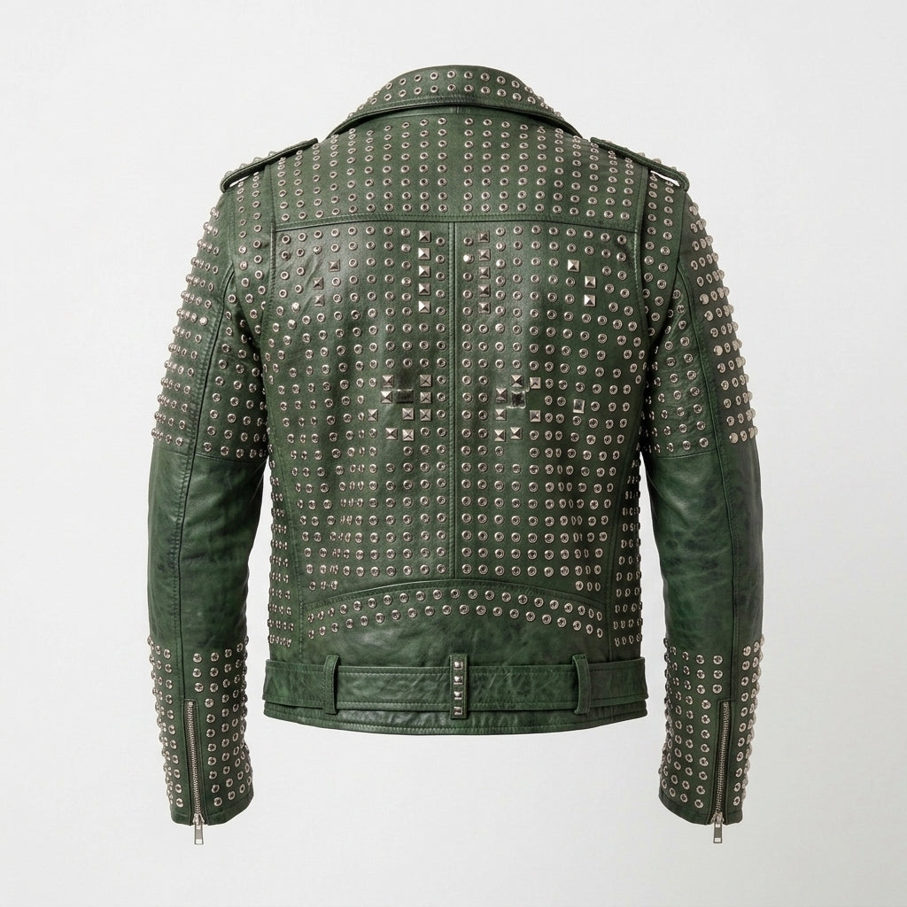 Men's Punk Studded Leather Jacket Classic Motorcycle Rider Jacket