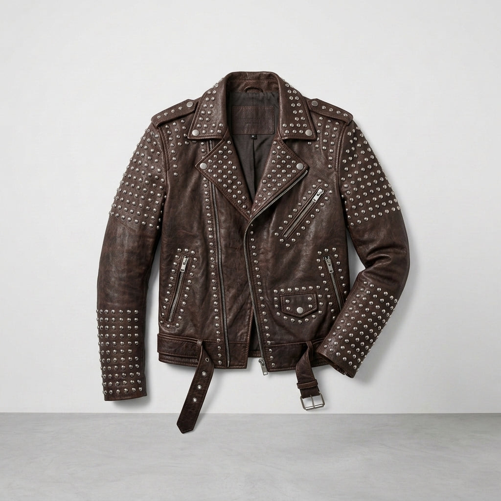 Men's Luxury Studded Leather Jacket Premium Rock & Roll Biker Jacket