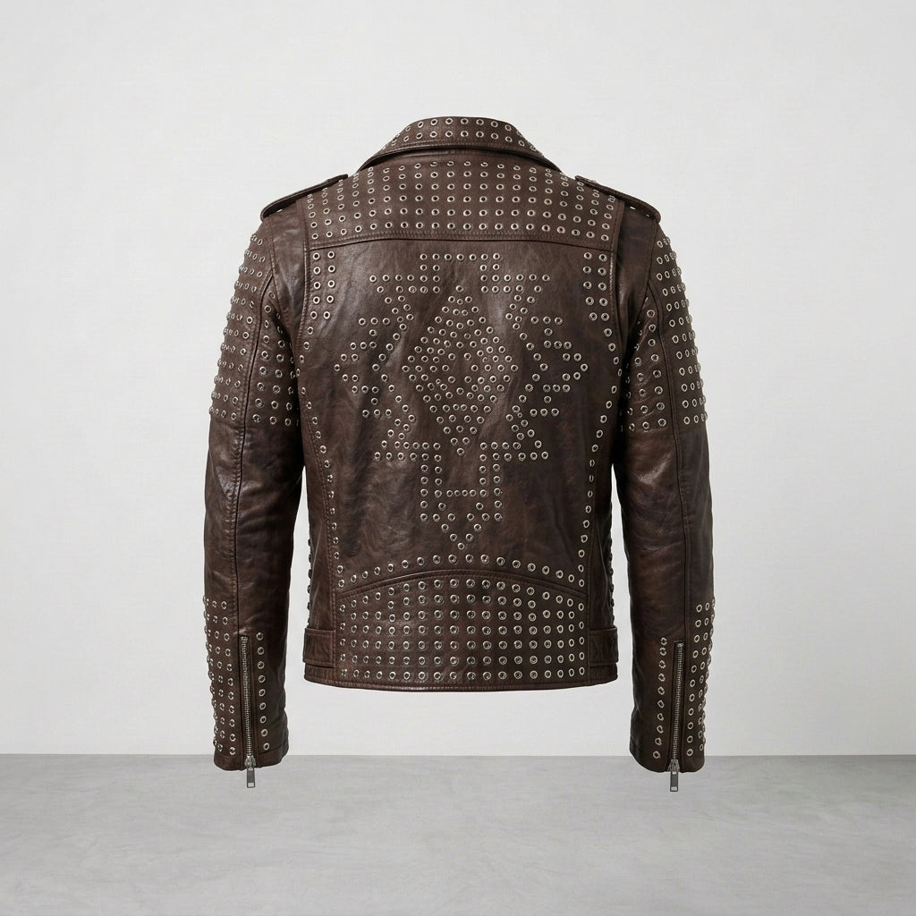 Men's Luxury Studded Leather Jacket Premium Rock & Roll Biker Jacket