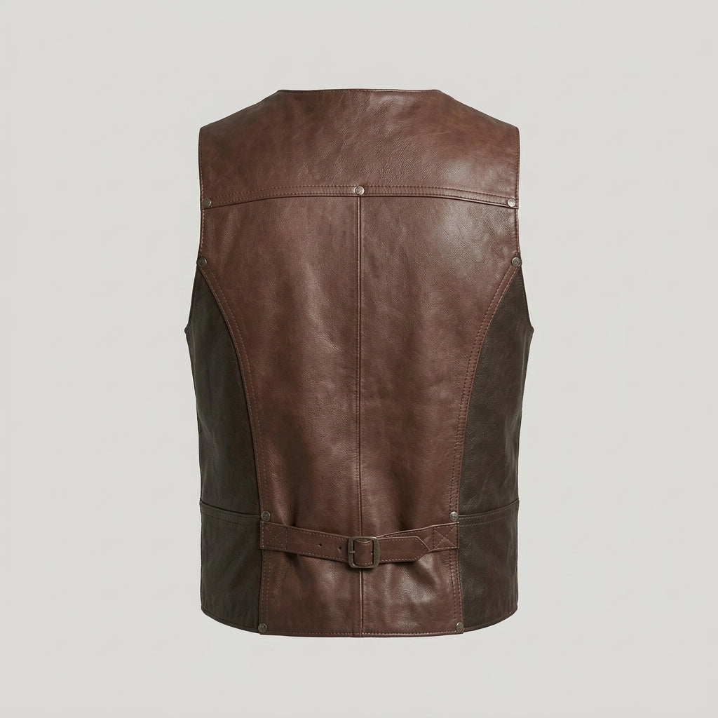 Men's Leather Biker Vest Genuine Cowhide Motorcycle Waistcoat