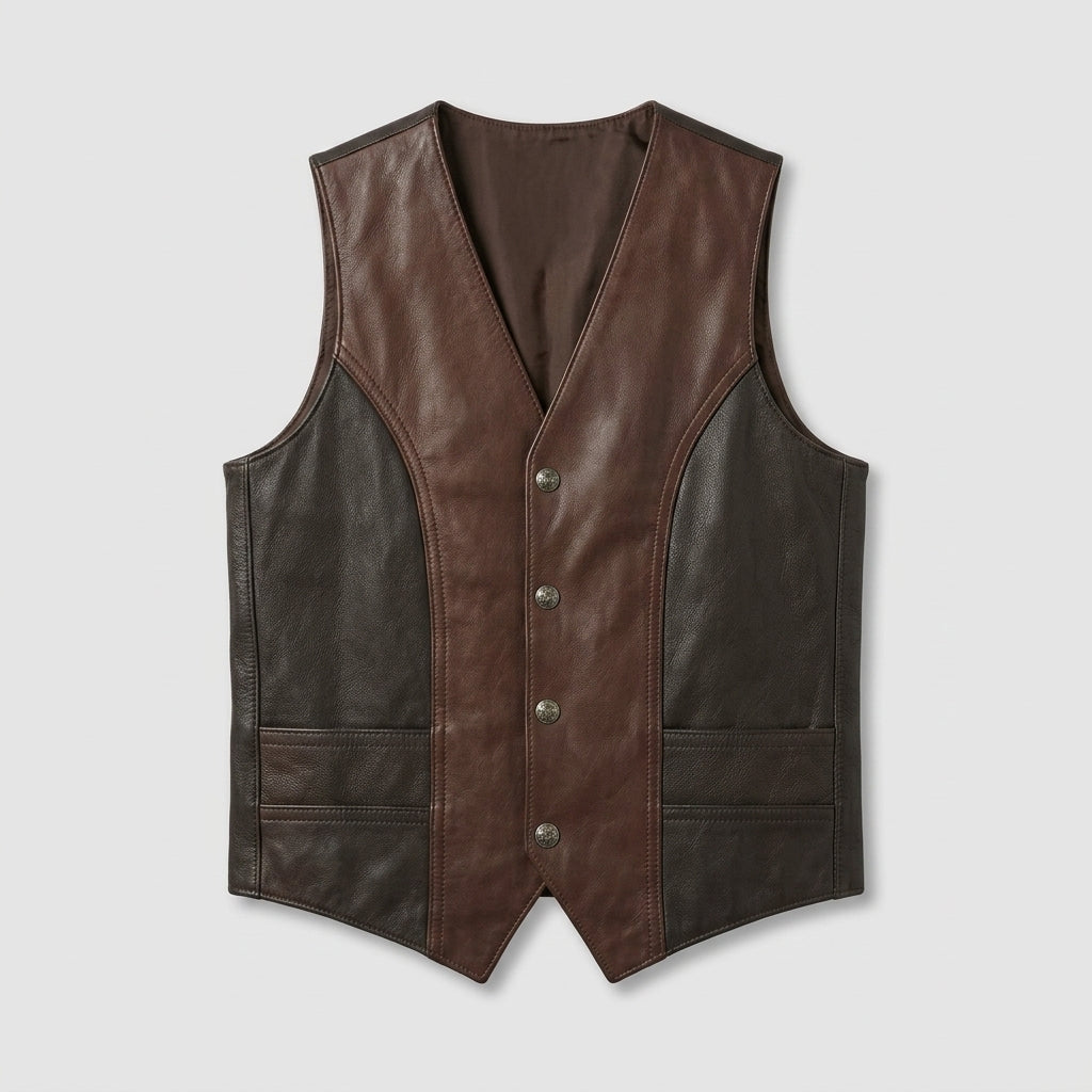 Men's Leather Biker Vest Genuine Cowhide Motorcycle Waistcoat
