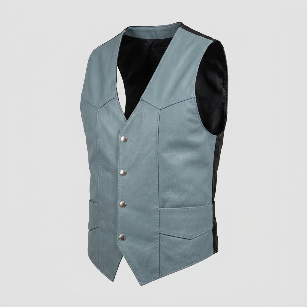 Men's Premium Leather Vest Classic Western Cowboy Waistcoat
