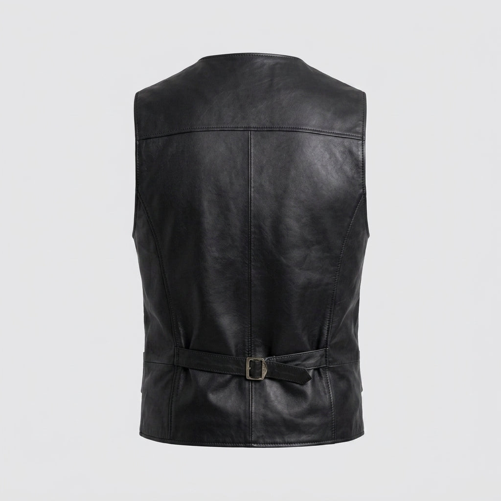 Men's Premium Leather Vest Classic Western Cowboy Waistcoat