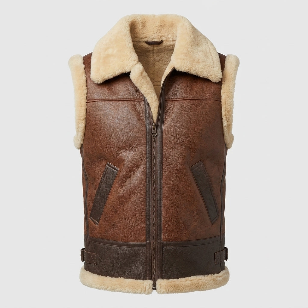 Men's Lambskin Leather Vest Luxury Casual Leather Waistcoat