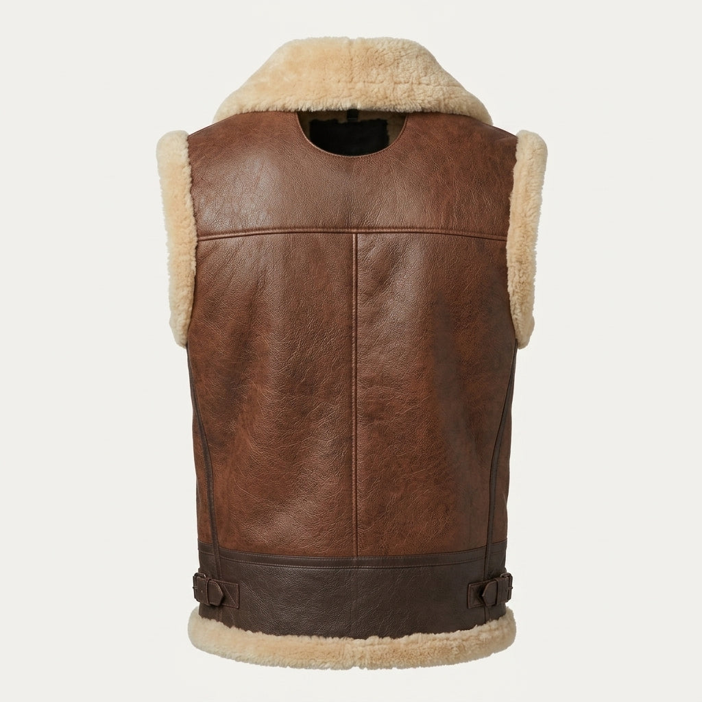 Men's Lambskin Leather Vest Luxury Casual Leather Waistcoat