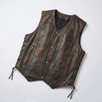 Men's Leather Motorcycle Vest Snap Front Biker Riding Vest