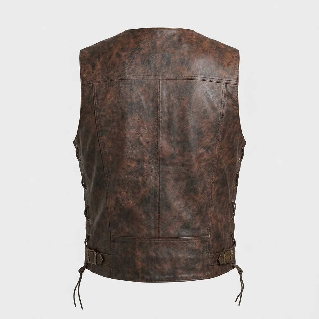 Men's Leather Motorcycle Vest Snap Front Biker Riding Vest