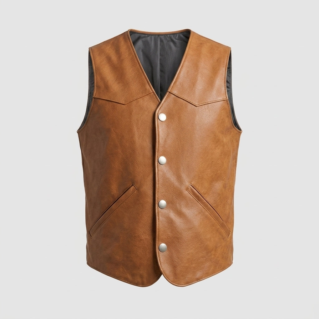 Men's Vintage Leather Vest Distressed Biker Motorcycle Waistcoat