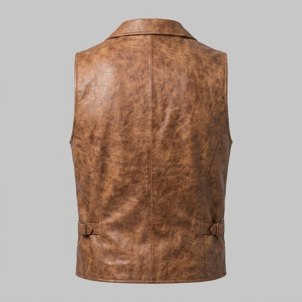 Men's Leather Western Vest Genuine Cowboy Leather Waistcoat