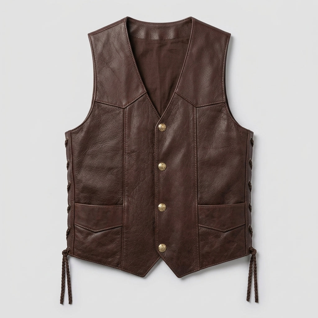 Men's Leather Riding Vest Premium Sleeveless Biker Jacket