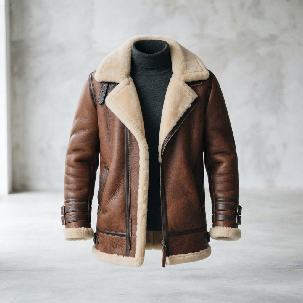 Men's Brown B3 Shearling Leather Coat