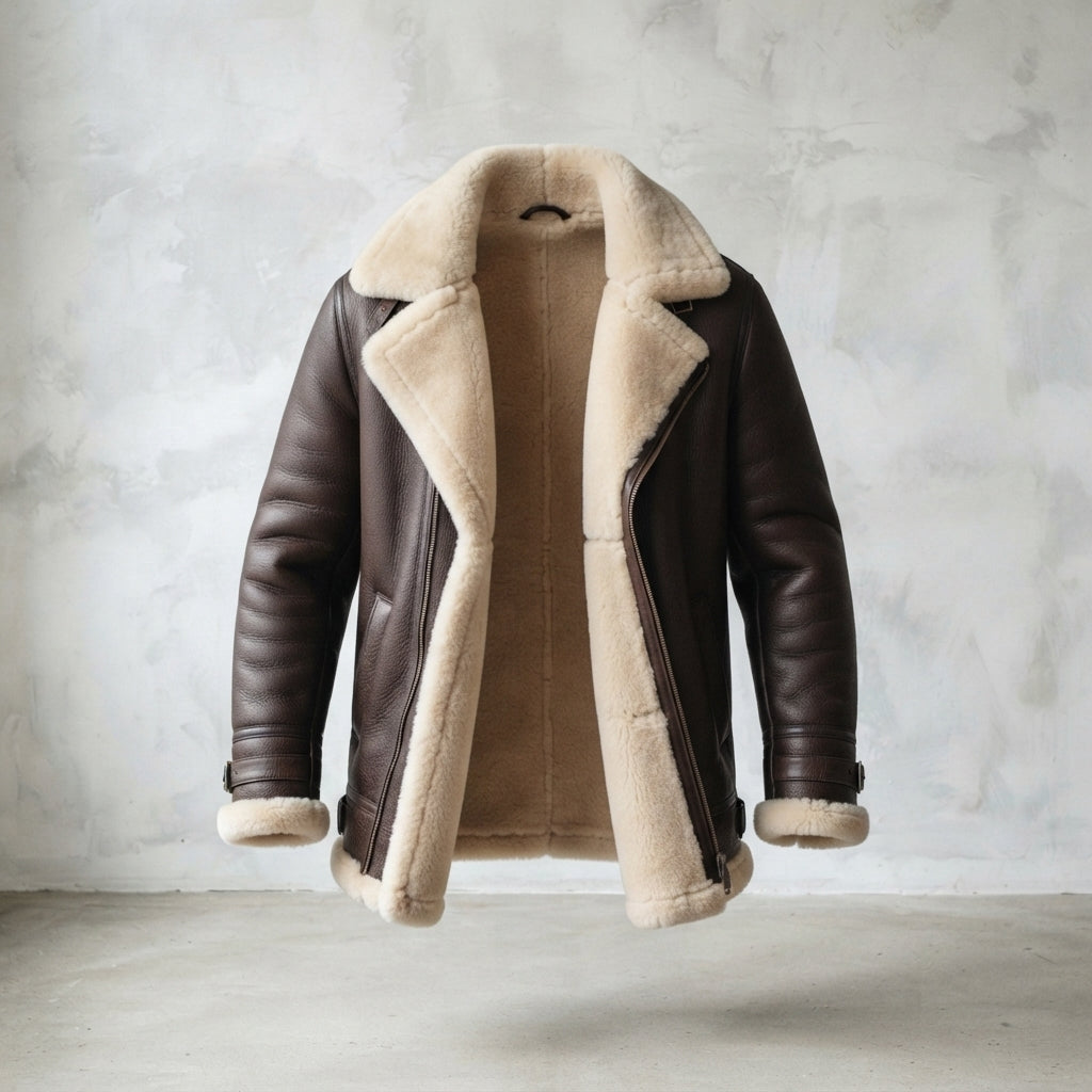 Men's Brown Sheepskin Leather Shearling Coat