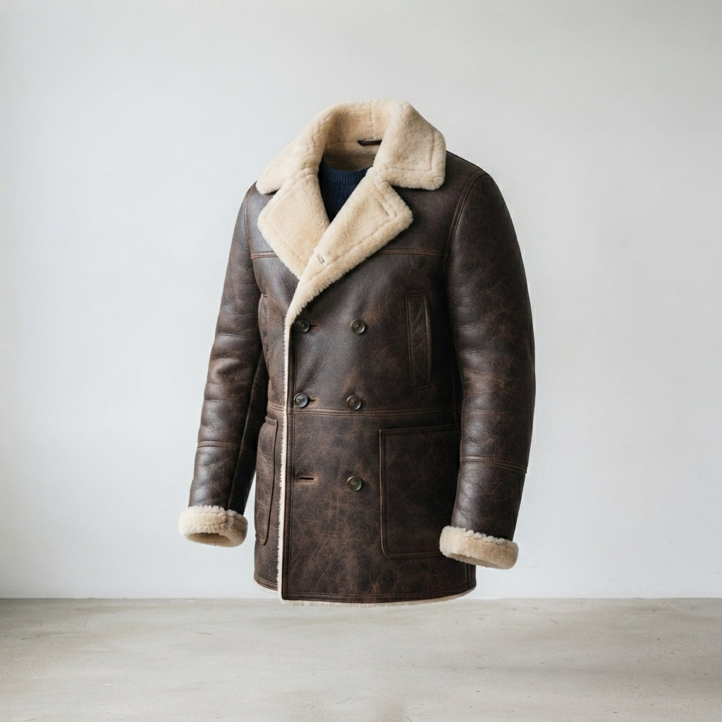 Men's Brown Sheepskin Leather Shearling Coat
