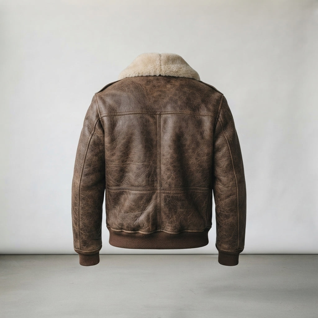 Men's Brown Leather Aviator Bomber Jacket – Classic Flight Style