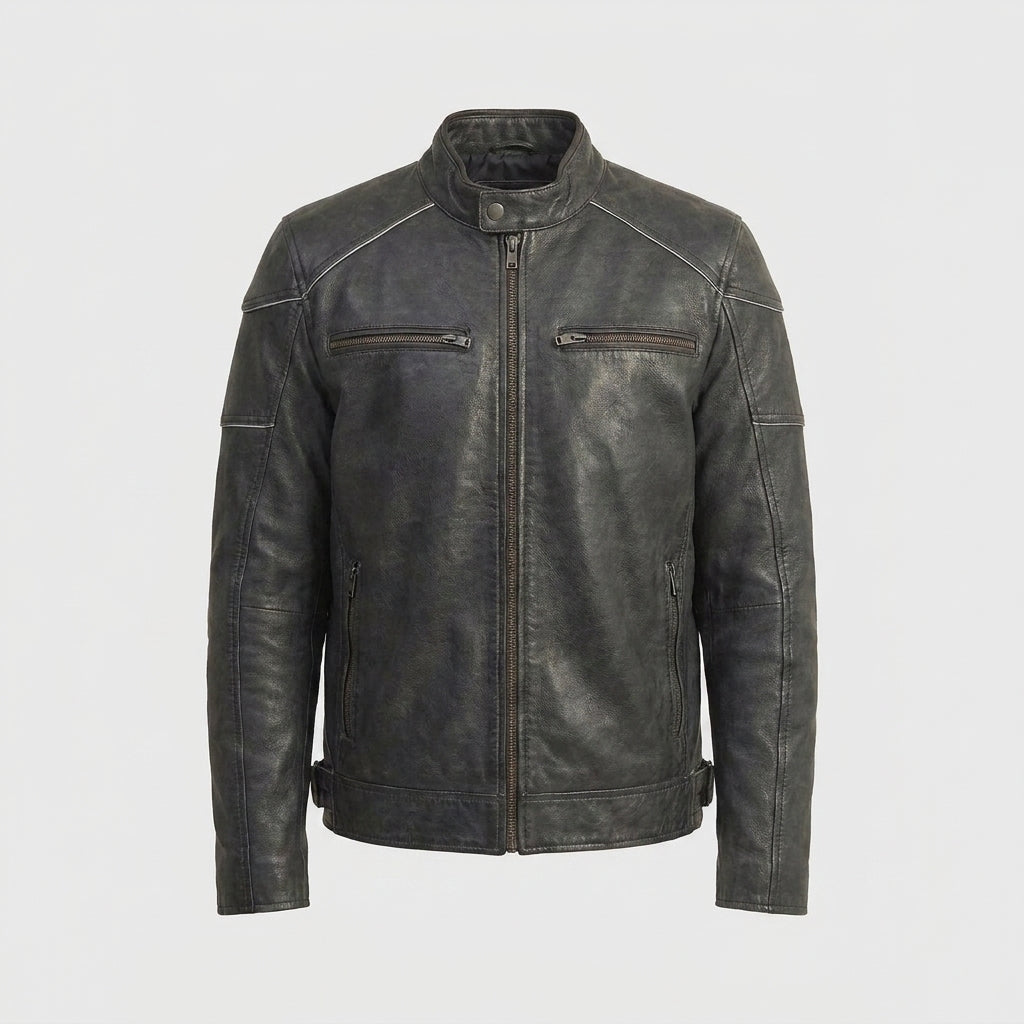 Men's Vintage Distressed Leather Moto Jacket – Rugged Motorcycle Jacket