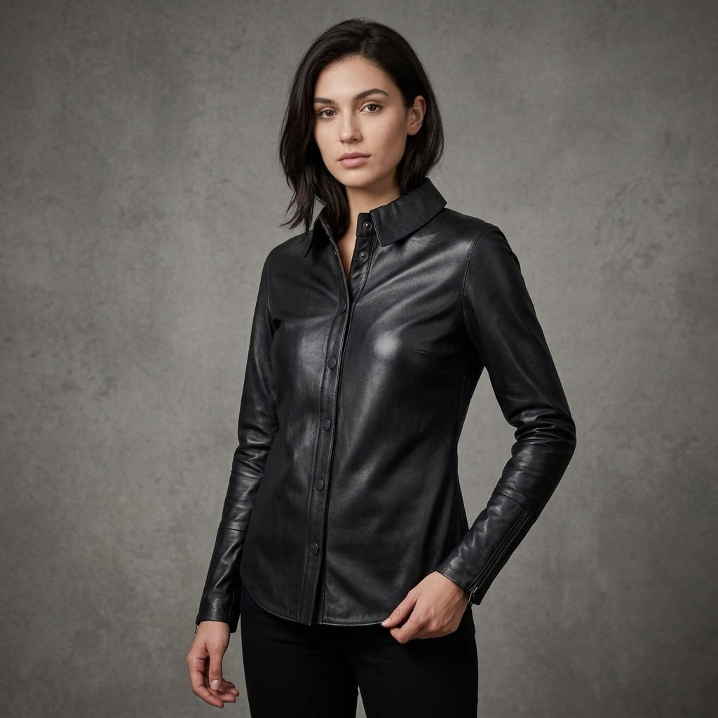 Women's Classic Black Leather Shirt