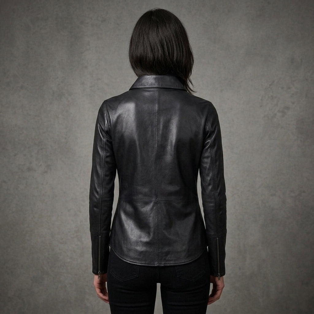 Women's Classic Black Leather Shirt