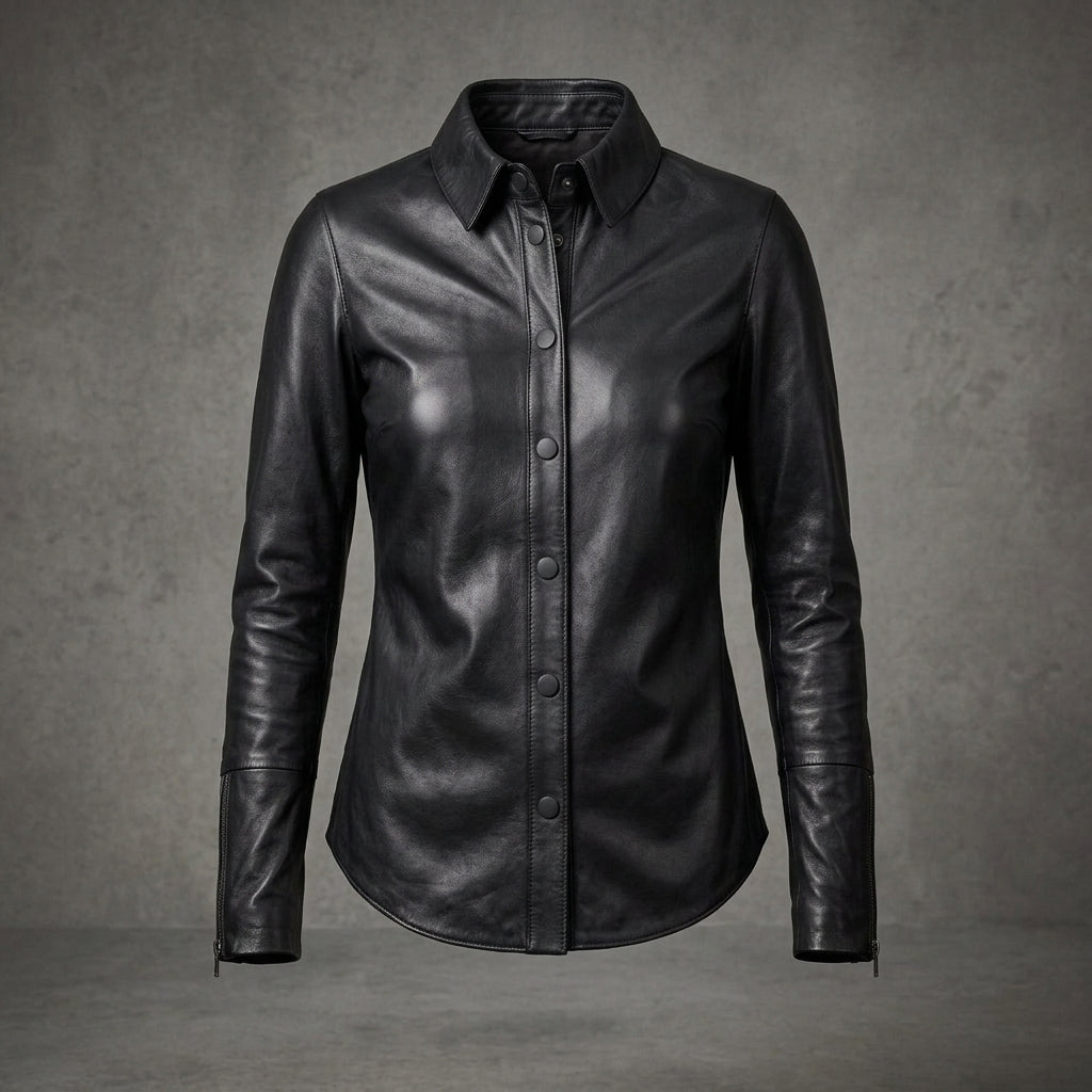 Women's Classic Black Leather Shirt