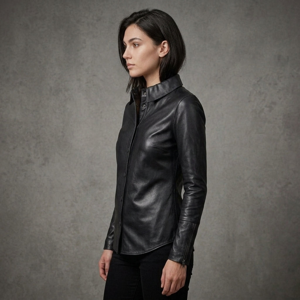 Women's Classic Black Leather Shirt