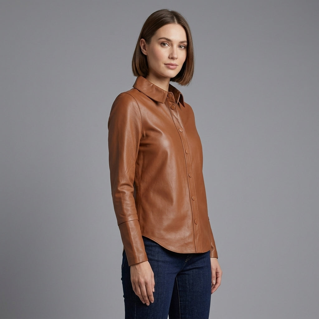Women's Brown Leather Shirt