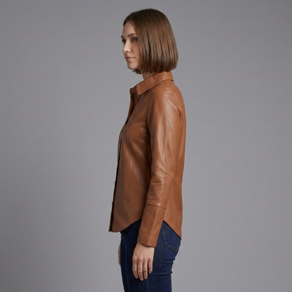 Women's Brown Leather Shirt