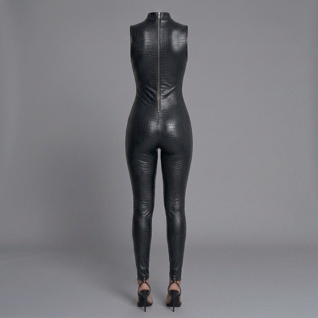 Leather Sleeveless Jumpsuit