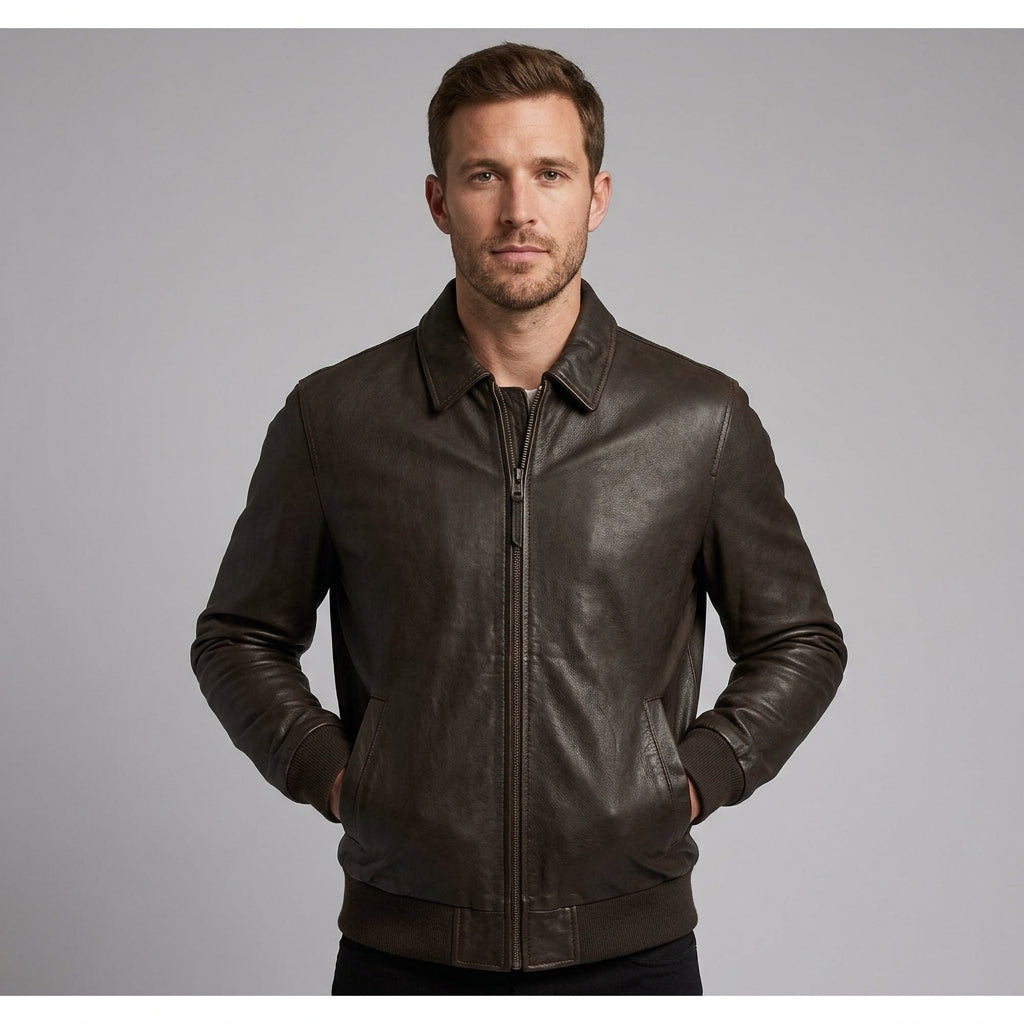 Men's Dark Brown Leather Bomber Jacket – Classic Heritage Flight Style