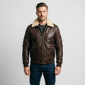 Men's Dark Brown Leather Flight V Bomber Jacket