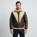 Men's B-V Brown Shearling Leather Bomber Jacket