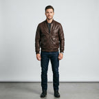 Men's Rich Brown V Leather Flight Jacket – Classic Aviator Bomber Style