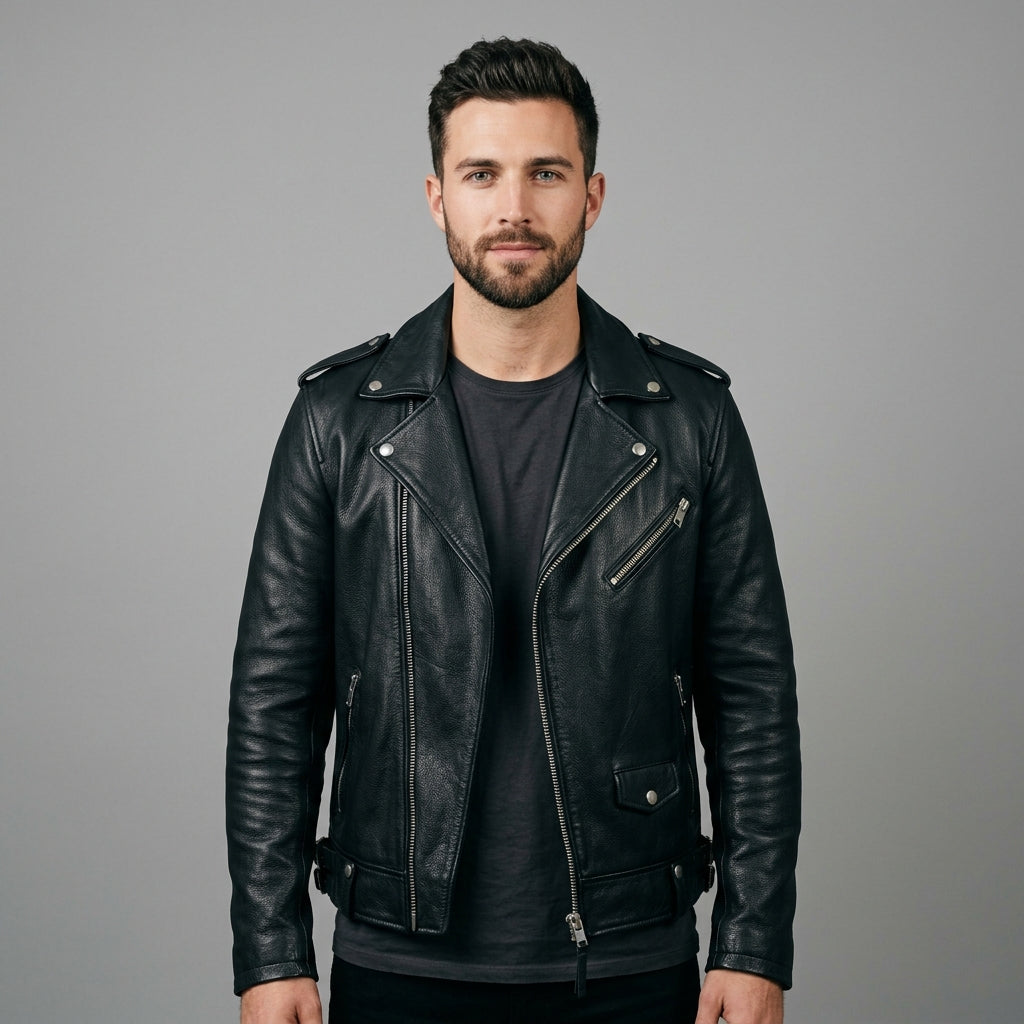 Men's Vintage Leather Jacket – Rugged Motorcycle Rider Style