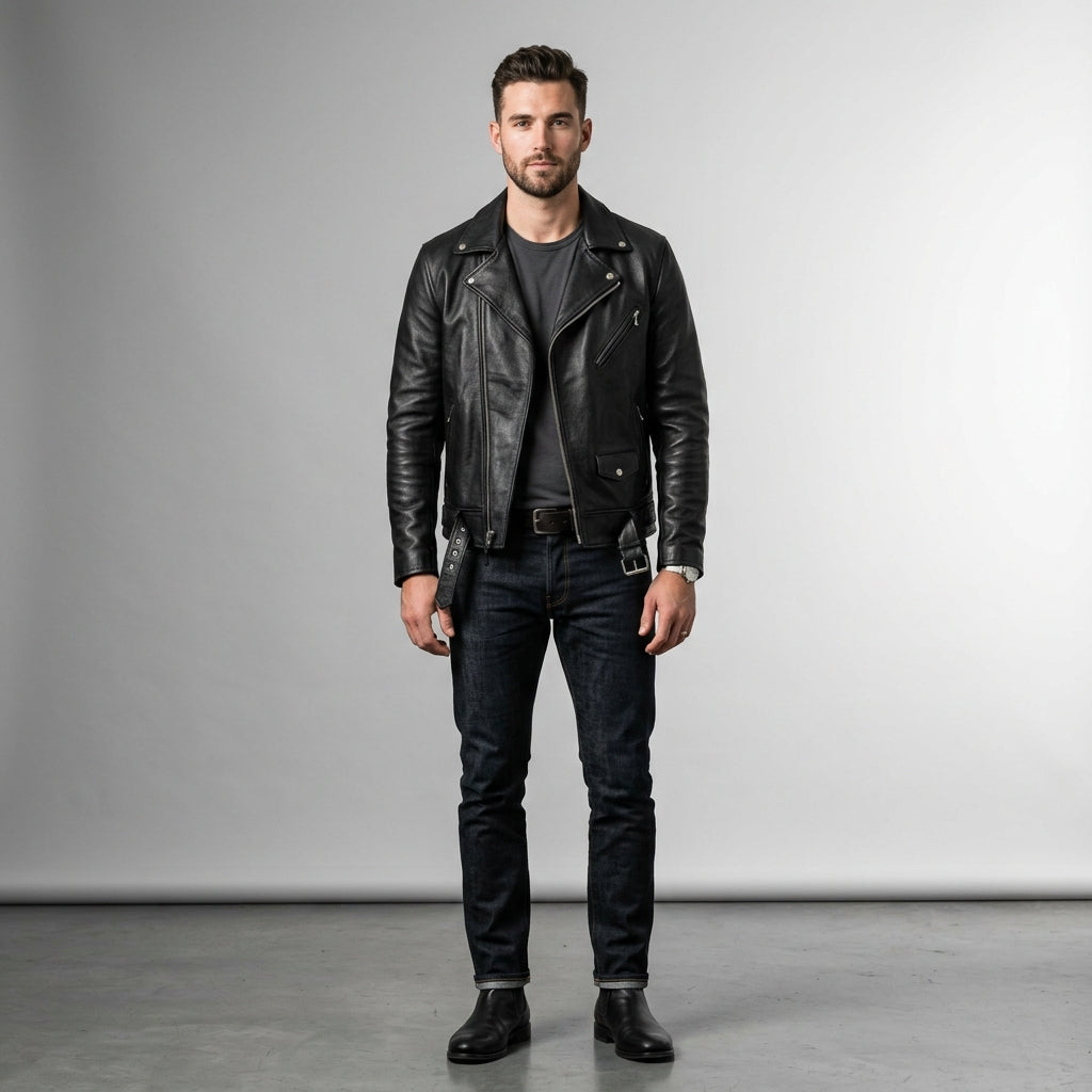 Men's Genuine Leather Moto Jacket Stylish Motorcycle Riding Jacket