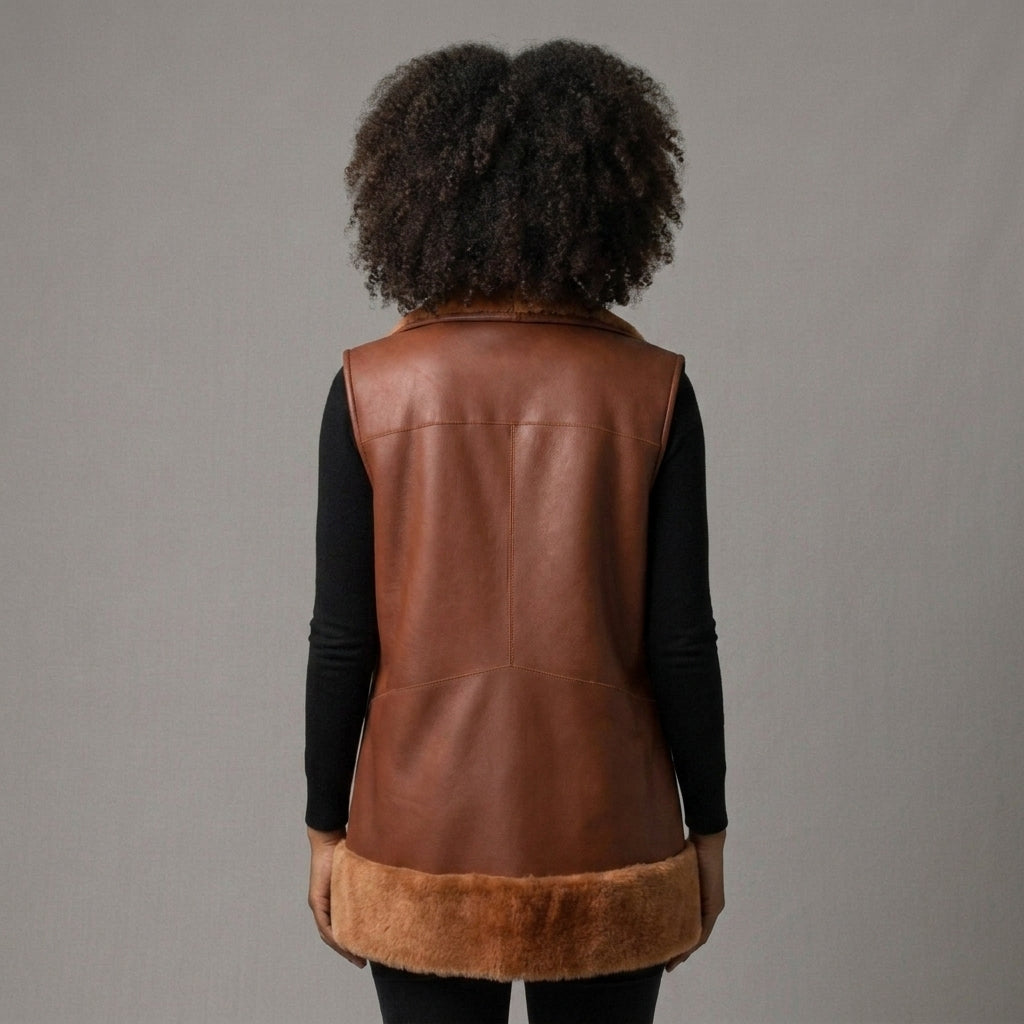 Women's Longline Shearling Leather Vest