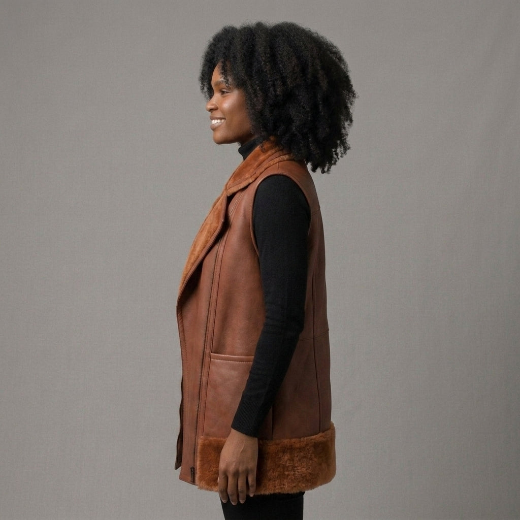 Women's Longline Shearling Leather Vest