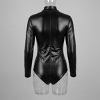 Long Sleeve Leather Zip-Up Romper for Women