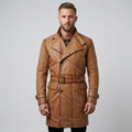 Royal Men's Tan Brown Leather Double-Breasted Trench Coat