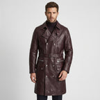 Men's Belted Leather Trench Coat