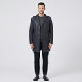 Men's Navy Blue Lambskin Leather Car Coat