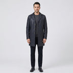Men's Navy Blue Lambskin Leather Car Coat