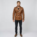 Men's Black Genuine Leather Trench Coat