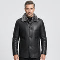 Men's Black Sheepskin Shearling Fur Leather Coat Jacket