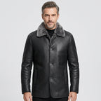 Men's Black Sheepskin Shearling Fur Leather Coat Jacket
