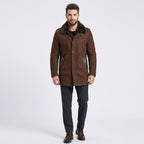 Men's Brown Shearling-Lined Leather Coat