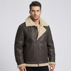 Men's Brown Distressed Sheepskin Leather Aviator Coat