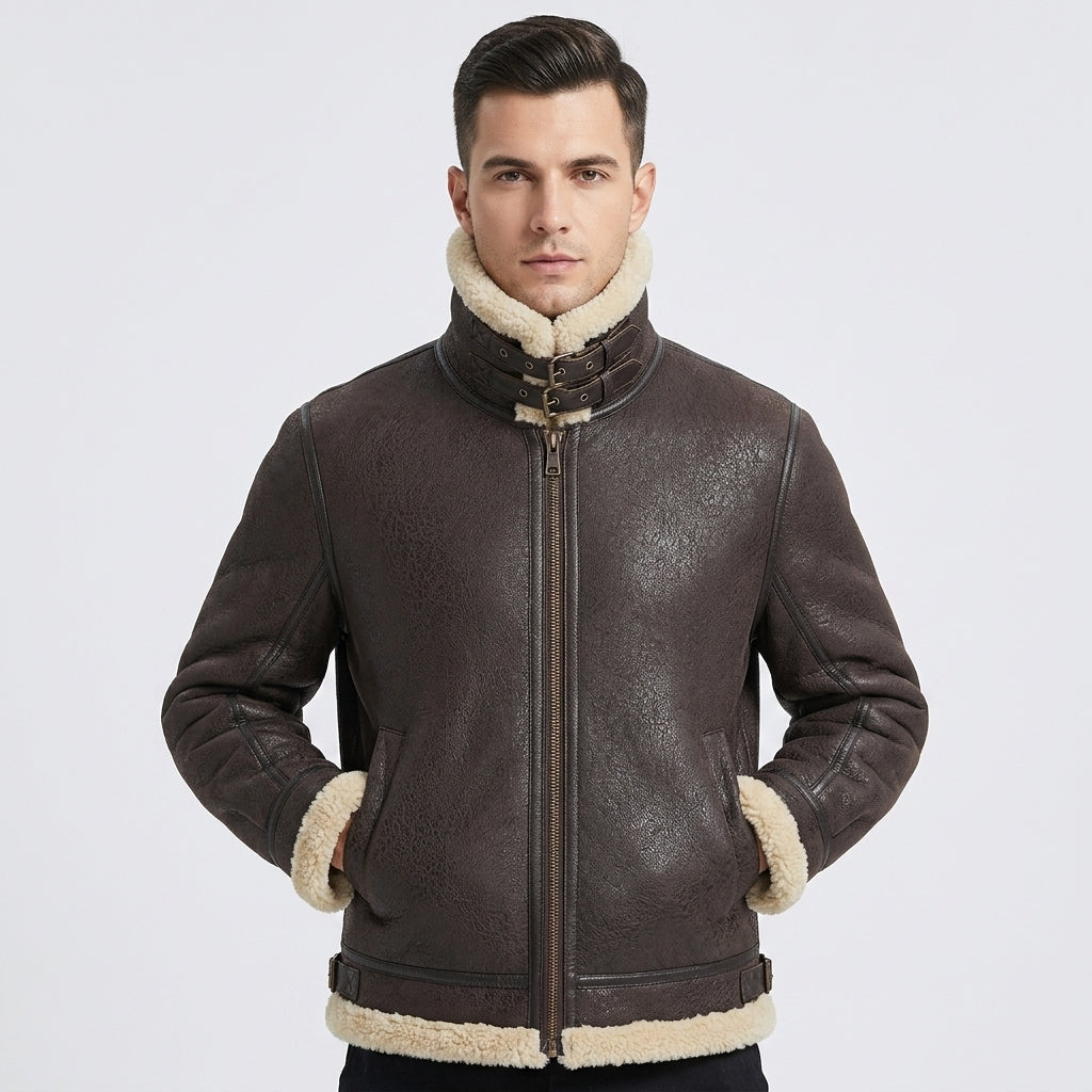 Men's Brown Sheepskin Shearling B3 Bomber Coat