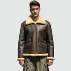 Men's Brown Sheepskin Flight Jacket with Sheepskin Lining