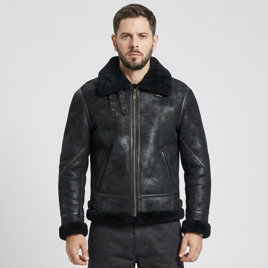 Men's Black B3 Shearling Aviator Bomber Jacket
